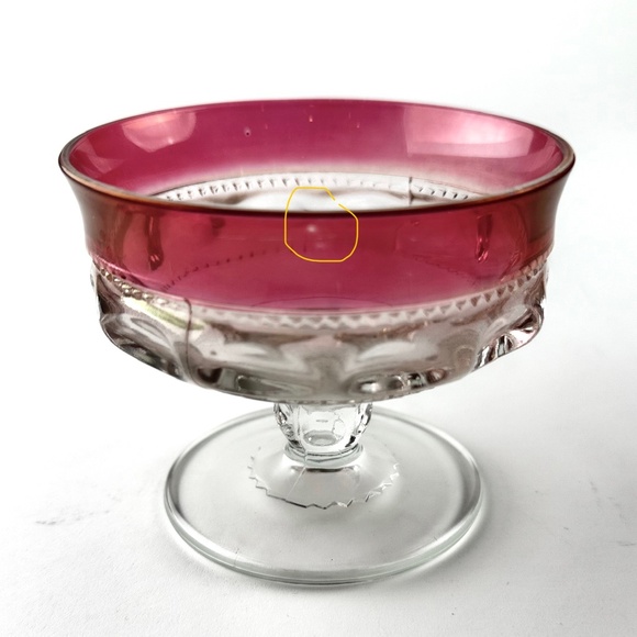 Vintage set of 6 Tiffin Kings Crown Thumbprint Coupe Glass, Cranberry Trim - Picture 5 of 5